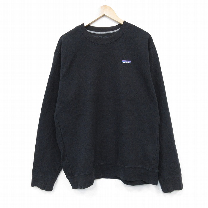 XL★古着 パタゴニア 長袖 スウェット メンズ ワンポイントロゴ 大きいサイズ クルーネック 黒 25dec29
