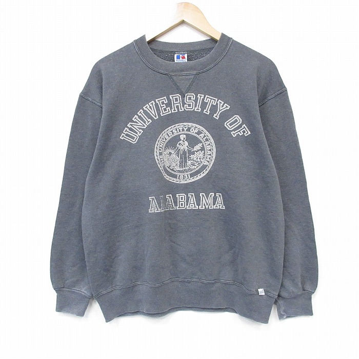 L★古着 ラッセル 長袖 スウェット メンズ 90年代 90s アラバマ カレッジ クルーネック USA製 濃グレー 霜降り【spe】 25dec29