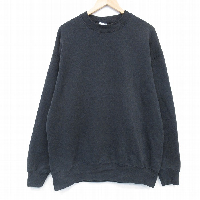 XL★古着 長袖 スウェット メンズ 90年代 90s 無地 大きいサイズ クルーネック USA製 黒 26jan05