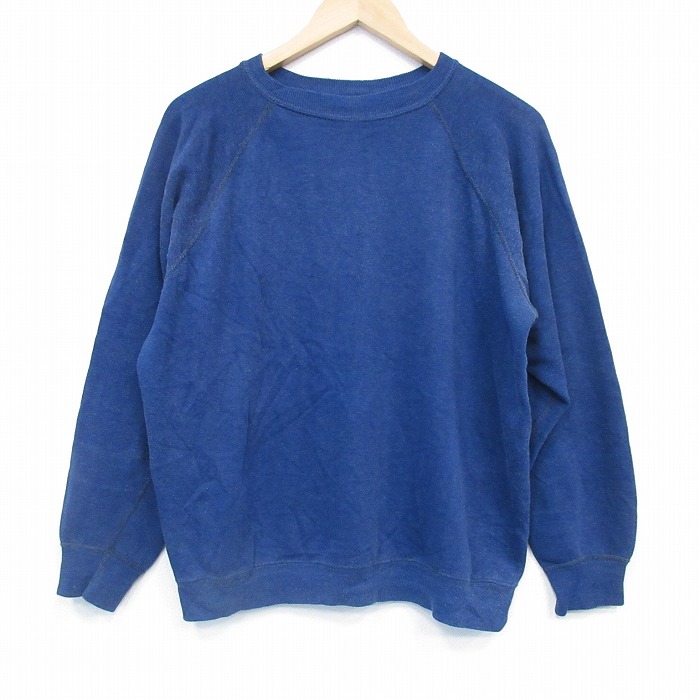 XL★古着 長袖 スウェット メンズ 80年代 80s 無地 ラグラン クルーネック USA製 紺 霜降り 26jan05