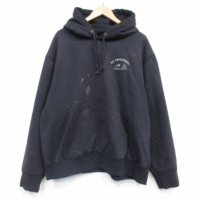 XL★古着 キャンバー 長袖 スウェット パーカー メンズ 90年代 90s 船 大きいサイズ USA製 黒 内側サーマル 26jan05