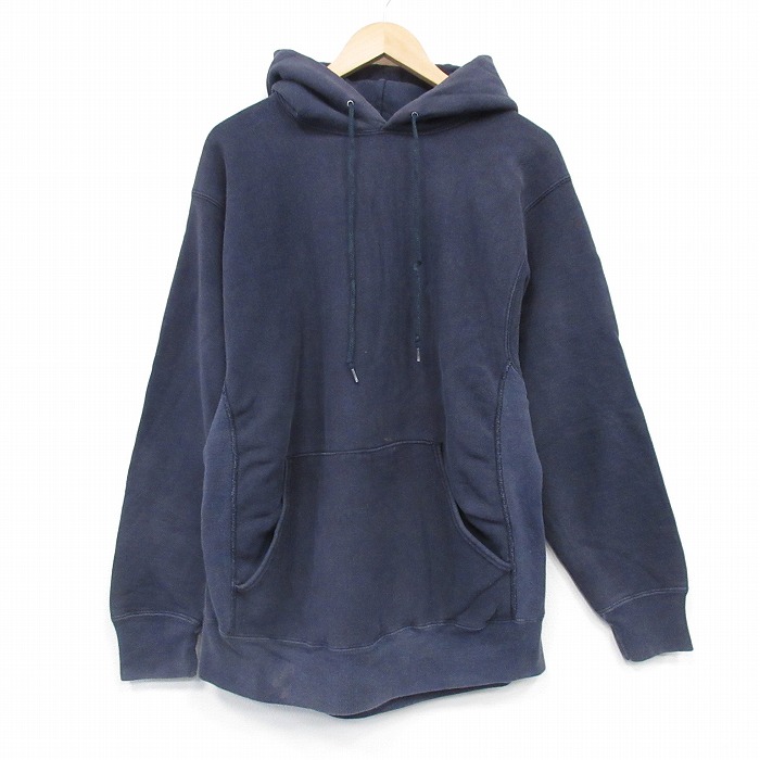 XL★古着 長袖 スウェット パーカー メンズ 90年代 90s 無地 USA製 紺 26jan05