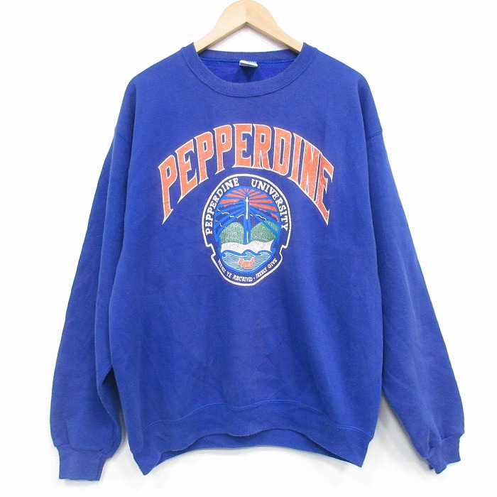 XL★古着 長袖 スウェット メンズ 90年代 90s PEPPERDINE カレッジ クルーネック USA製 青 26jan05