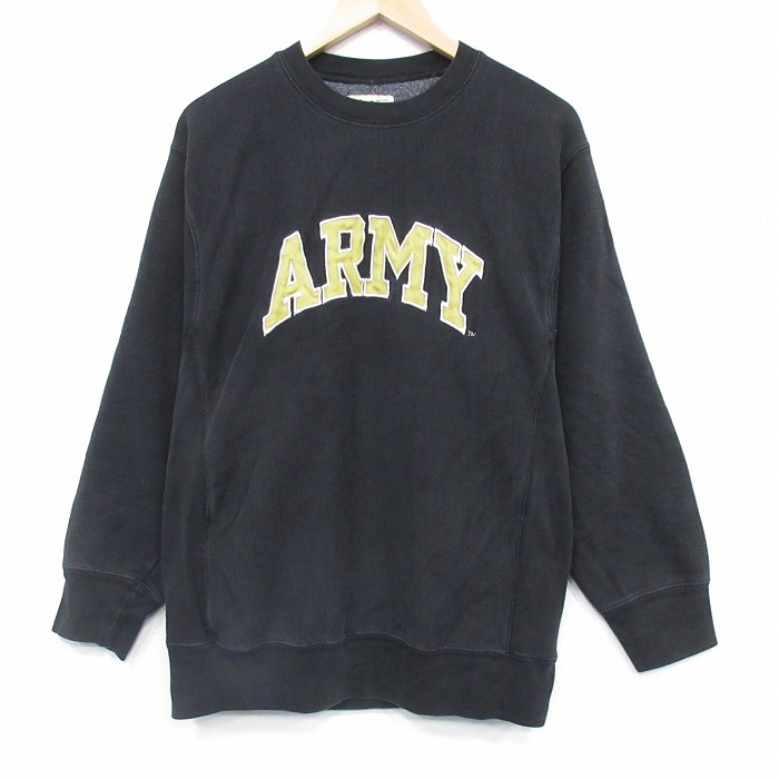 L★古着 STEVE&BARRYS 長袖 スウェット メンズ アーミー ARMY 刺繍 クルーネック 黒【spe】 26jan05