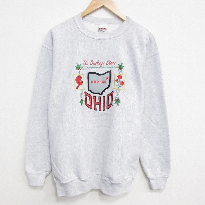 90s 長袖スウェット オハイオ刺繍 グレー M | 古着