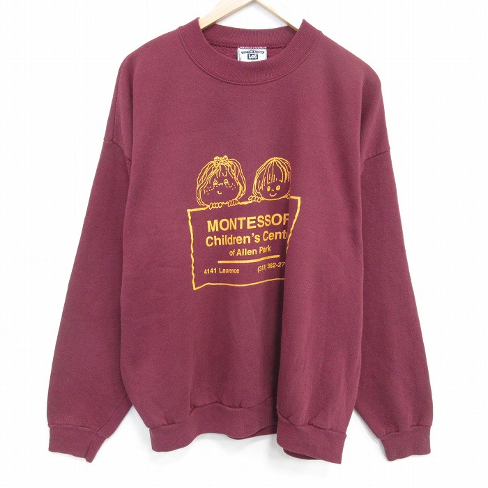 XL★古着 リー Lee 長袖 スウェット メンズ 90年代 90s 子供 クルーネック USA製 エンジ 26jan05