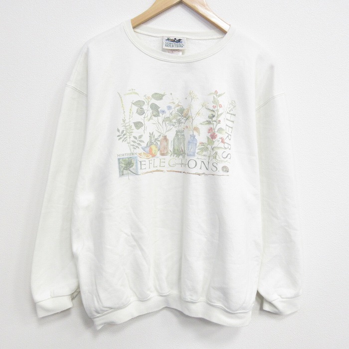 L★古着 NORTHERN REFRECTIONS 長袖 スウェット メンズ 00年代 00s 花 クルーネック カナダ製 白 26jan05