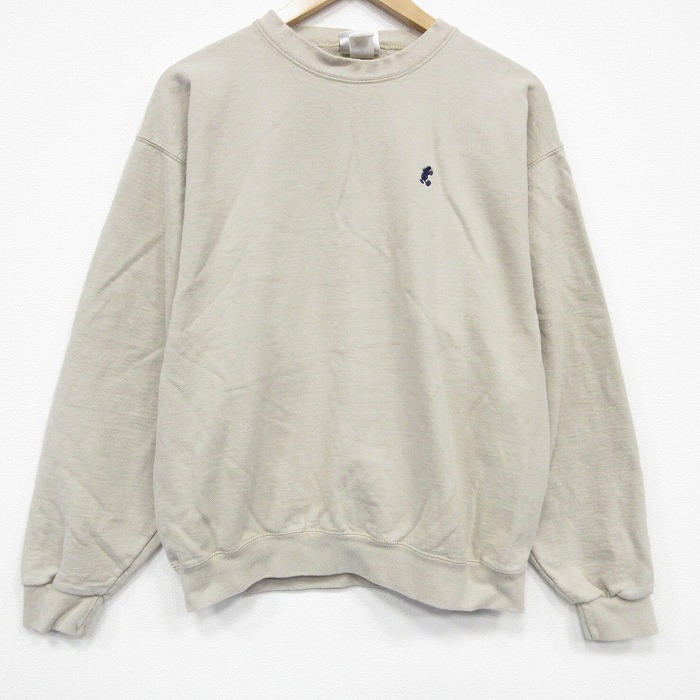 M★古着 長袖 スウェット メンズ 90年代 90s ディズニー ミッキー コットン クルーネック USA製 薄ベージュ【spe】 26jan06