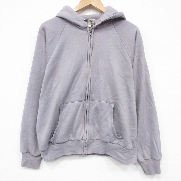 XL★古着 長袖 フルジップ スウェット パーカー メンズ 90年代 90s 無地 ラグラン USA製 薄グレー 26jan06