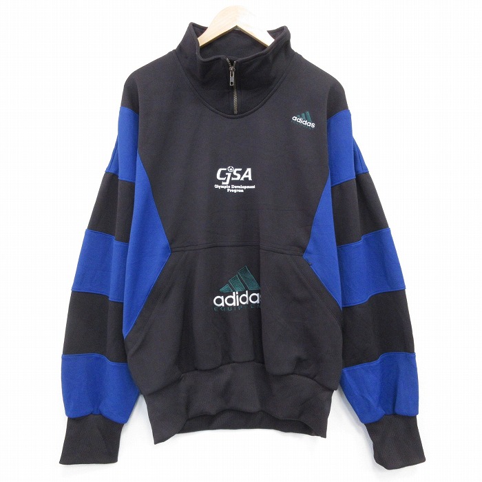 アディダス 90s ハーフジップスウェット エキップメント ブラック XL | 古着