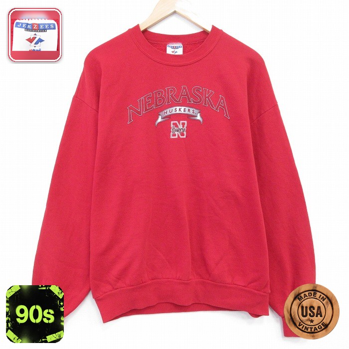 【50%OFF】ジャージーズ 90s 長袖スウェット ネブラスカ レッド L | 古着