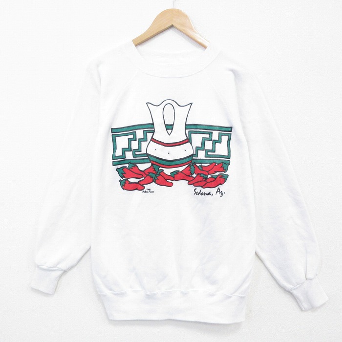 90s ラグラン長袖スウェット トウガラシ ホワイト XL | 古着
