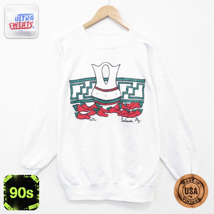 【50%OFF】90s ラグラン長袖スウェット トウガラシ ホワイト XL | 古着