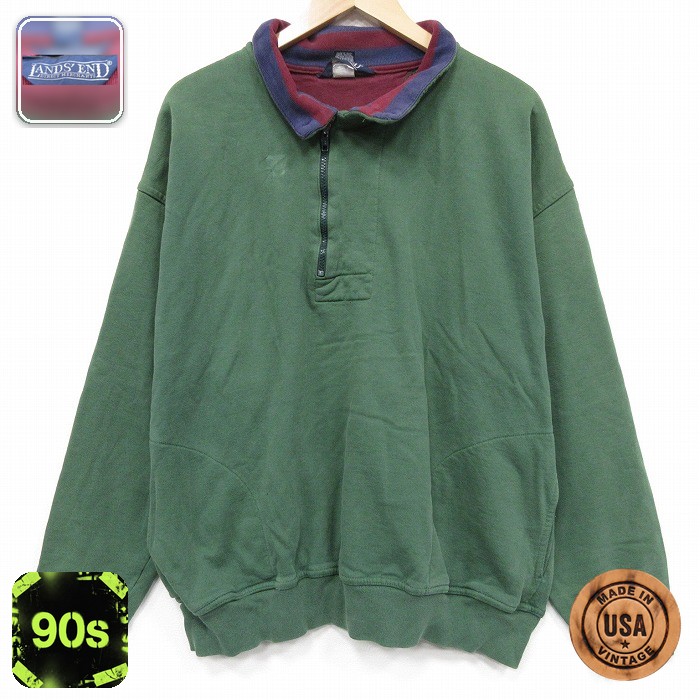 ランズエンド 90s 長袖スウェット モックネック ライトグリーン XL | 古着