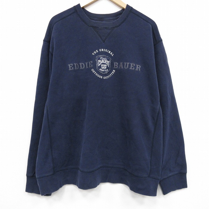 エディーバウアー 長袖スウェット ビッグロゴ ネイビー XL | 古着