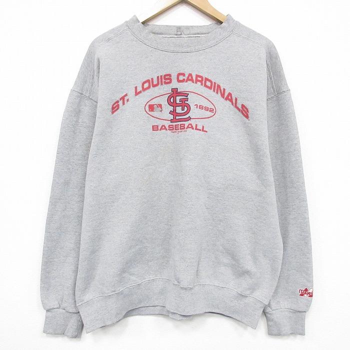 XL★古着 マジェスティック 長袖 スウェット メンズ MLB セントルイスカージナルス クルーネック 薄グレー 霜降り メジャーリーグ ベースボール 野球 26jan07