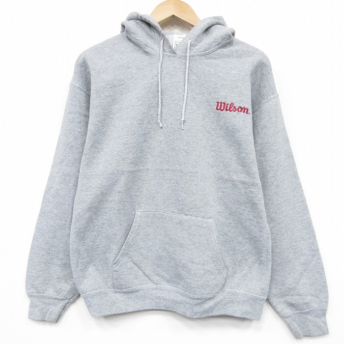 L★古着 ウィルソン 長袖 スウェット パーカー メンズ 00年代 00s ワンポイントロゴ 薄グレー 霜降り 26jan08