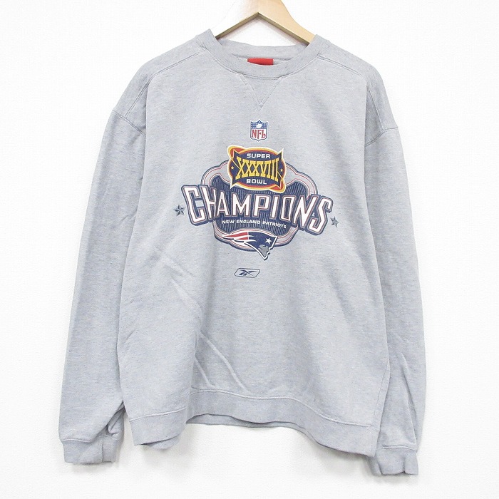 XL★古着 リー Lee 長袖 スウェット メンズ 00年代 00s NFL ニューイングランドペイトリオッツ 大きいサイズ クルーネック グレー 霜降り アメフト スーパーボウル 26jan08