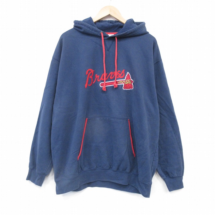 リー 00s 長袖パーカー MLBアトランタブレーブス刺繍 ネイビー XL | 古着
