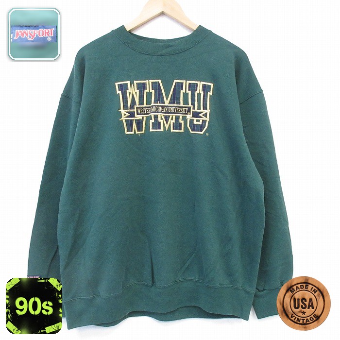 【50%OFF】ジャンスポーツ 90s 長袖スウェット WMU刺繍 グリーン XL | 古着