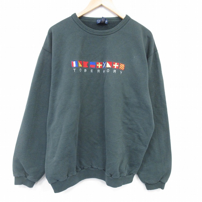 XL★古着 長袖 スウェット メンズ 00年代 00s TOBERMORY 大きいサイズ コットン クルーネック カナダ製 濃緑 26jan10