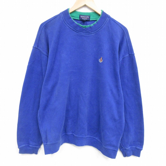 XL★古着 GANT 長袖 トップス メンズ 90年代 90s コットン クルーネック 青 26jan10