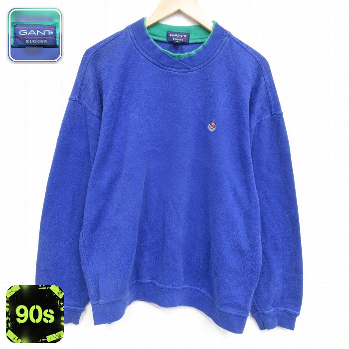 GANT 長袖 トップス 90s コットン クルーネック 青 メンズXL相当 | 古着
