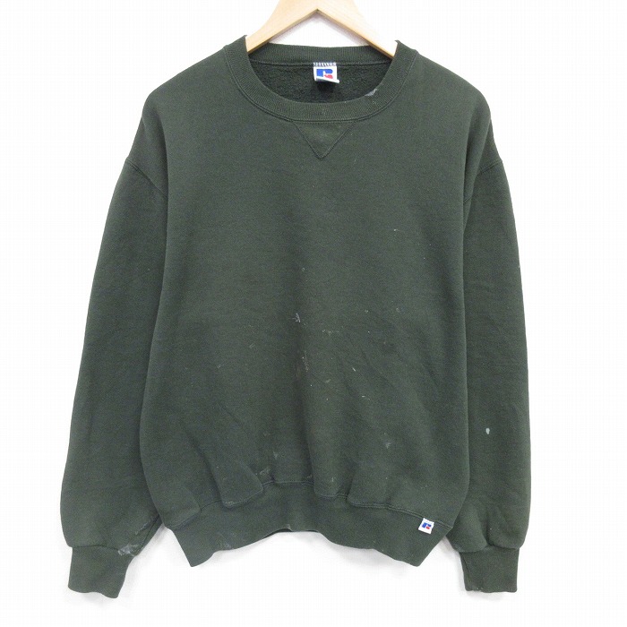 M★古着 ラッセル 長袖 スウェット メンズ 90年代 90s 無地 クルーネック USA製 濃緑【spe】 26jan10