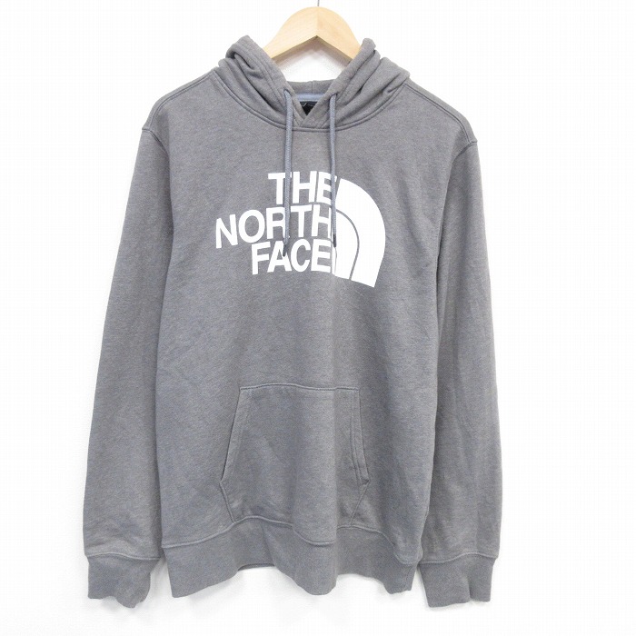 L★古着 ノースフェイス 長袖 スウェット パーカー メンズ ビッグロゴ グレー 霜降り【spe】 26jan10