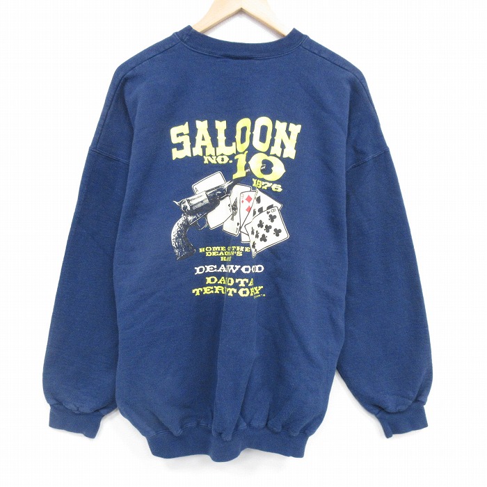 XL★古着 ヘインズ 長袖 スウェット メンズ 00年代 00s SALOON クルーネック 紺 26jan10