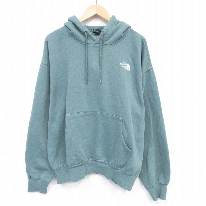 XL★古着 ノースフェイス 長袖 スウェット パーカー メンズ ワンポイントロゴ 大きいサイズ 緑 26jan10