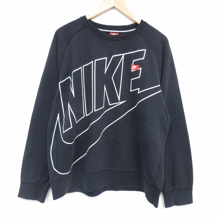 XL★古着 ナイキ NIKE 長袖 スウェット メンズ ビッグロゴ 大きいサイズ ラグラン クルーネック 黒 26jan10