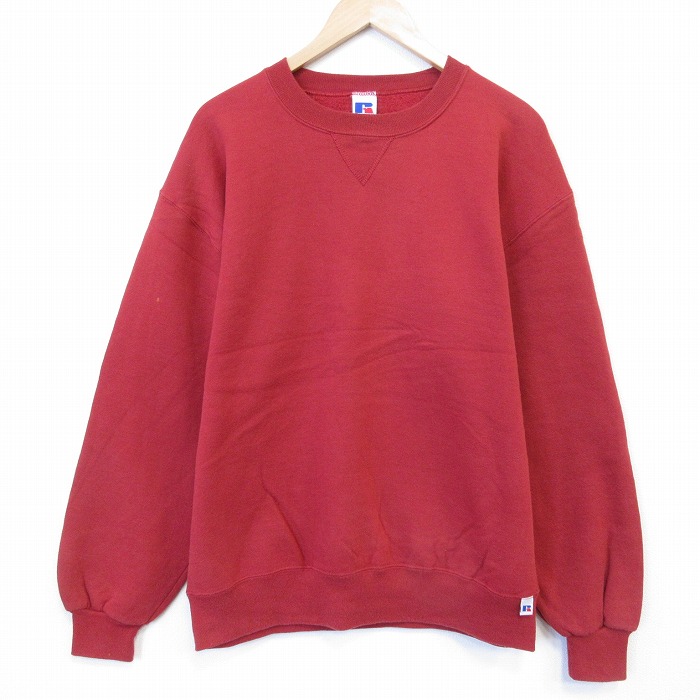 L★古着 ラッセル 長袖 スウェット メンズ 90年代 90s 無地 クルーネック USA製 赤 26jan13