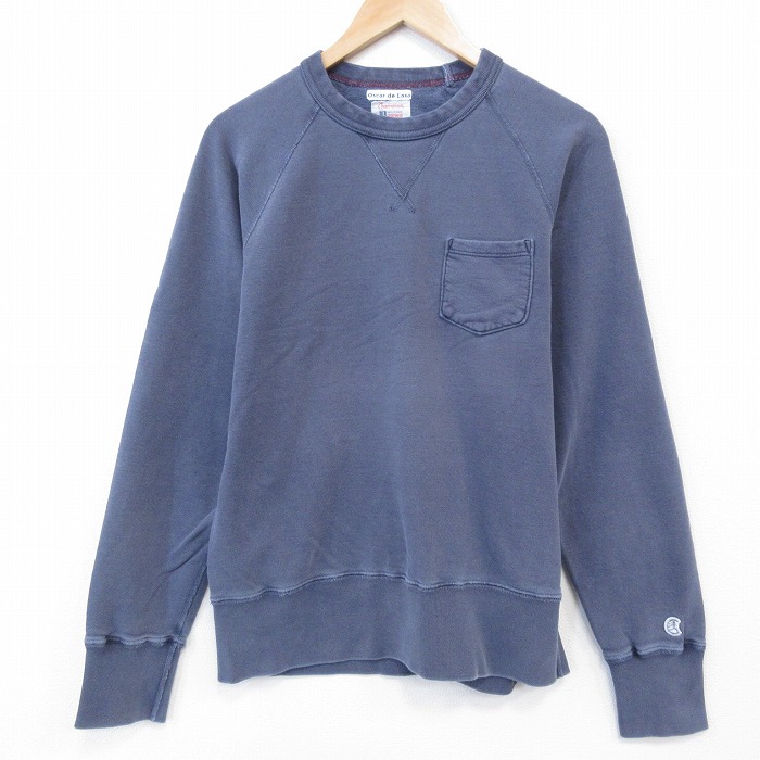 M★古着 チャンピオン champion 長袖 スウェット メンズ 無地 ラグラン クルーネック カナダ製 薄紺 26jan13