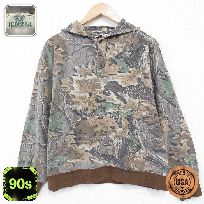 【50%OFF】レッドヘッド 90s 長袖パーカー 迷彩 ブラウン XL | 古着