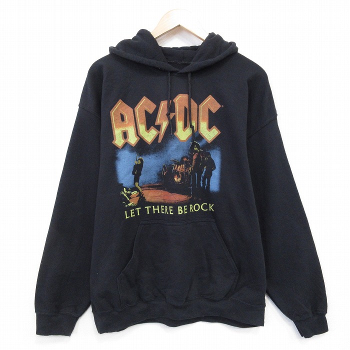 L★古着 長袖 ロック バンド スウェット パーカー メンズ AC/DC 黒【spe】 26jan13