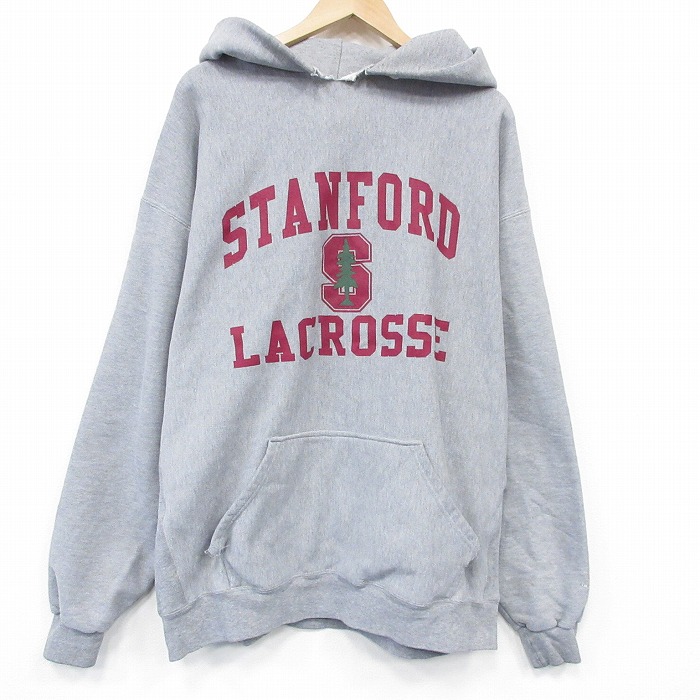 XL★古着 長袖 スウェット パーカー メンズ 00年代 00s ラクロス 大きいサイズ  USA製 グレー 霜降り 26jan14