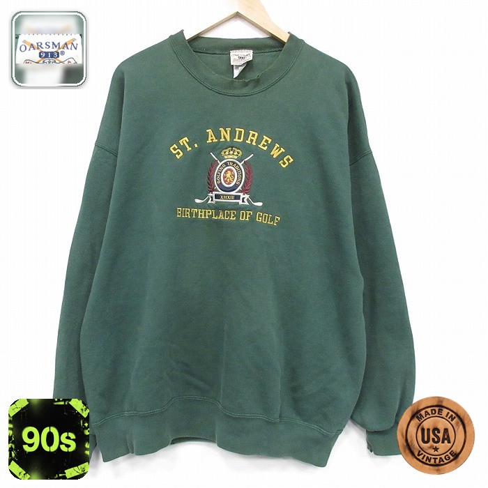 【50%OFF】ゴルフ 90s 長袖スウェット 刺繍 グリーン XL | 古着