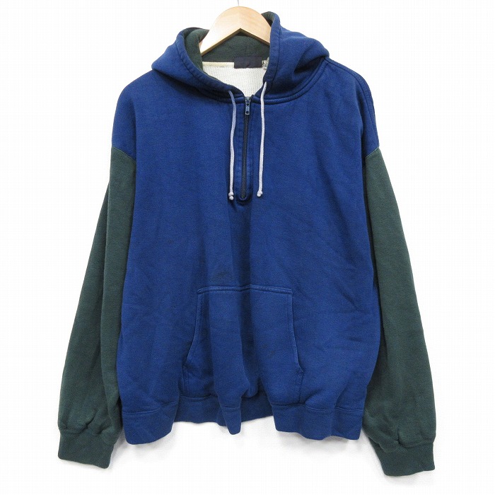 XL★古着 ピューリタン 長袖 ハーフジップ スウェット パーカー メンズ 00年代 00s ツートンカラー 大きいサイズ 青他 内側サーマル【spe】 26jan14