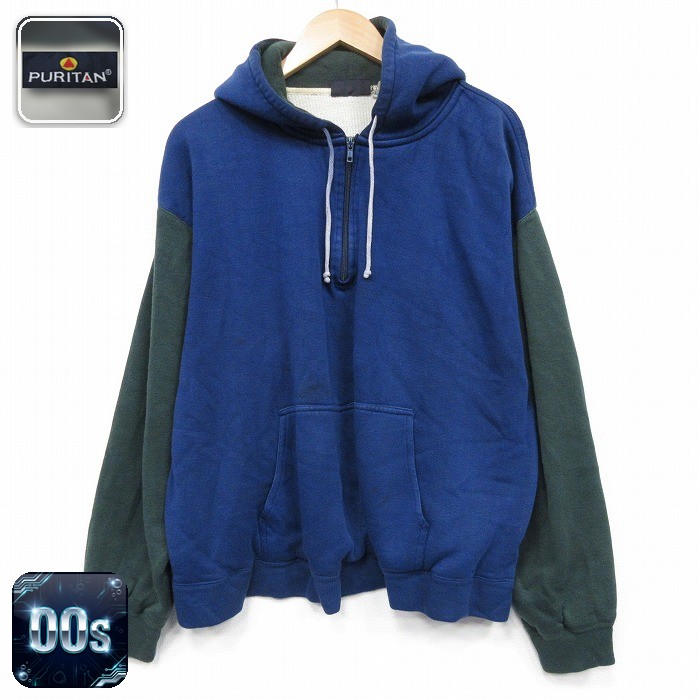 【50%OFF】ピューリタン 00s 長袖ハーフジップスウェット ツートンカラー ブルー XL | 古着