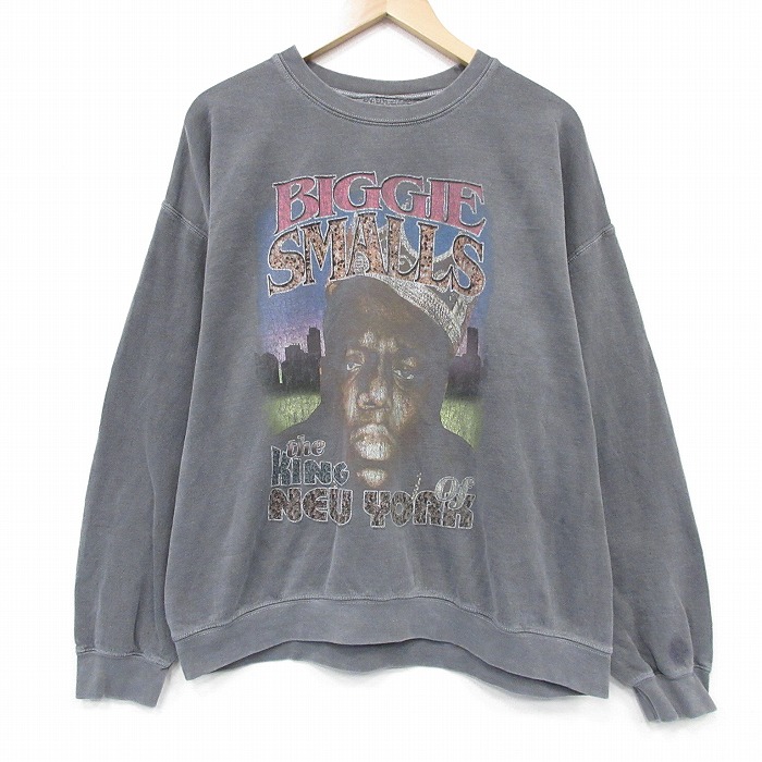 XL★古着 長袖 ヒップ ホップ ラップ スウェット メンズ ノトーリアスBIG クルーネック グレー【spe】 26jan14