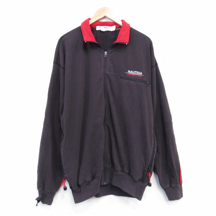 XL★古着 ノーティカ 長袖 ブランド フルジップ スウェット メンズ 00年代 00s ワンポイントロゴ コンペティション 黒 26jan22