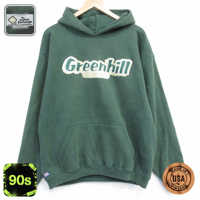 【50%OFF】グリーンヒル 90s 長袖パーカー 刺繍 グリーン XL | 古着
