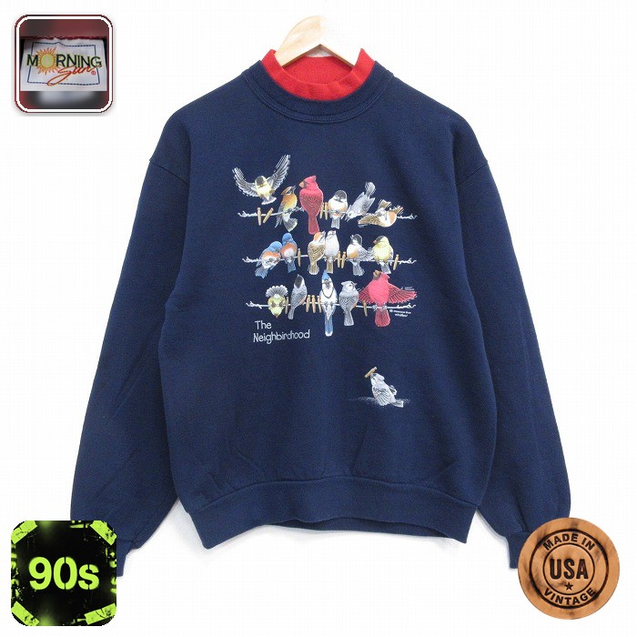 【50%OFF】90s 長袖スウェット 鳥 ネイビー M | 古着