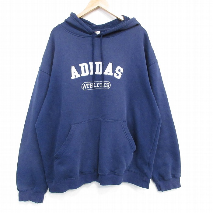 XL★古着 アディダス adidas 長袖 スウェット パーカー メンズ ビッグロゴ 刺繍 大きいサイズ 紺 26jan22
