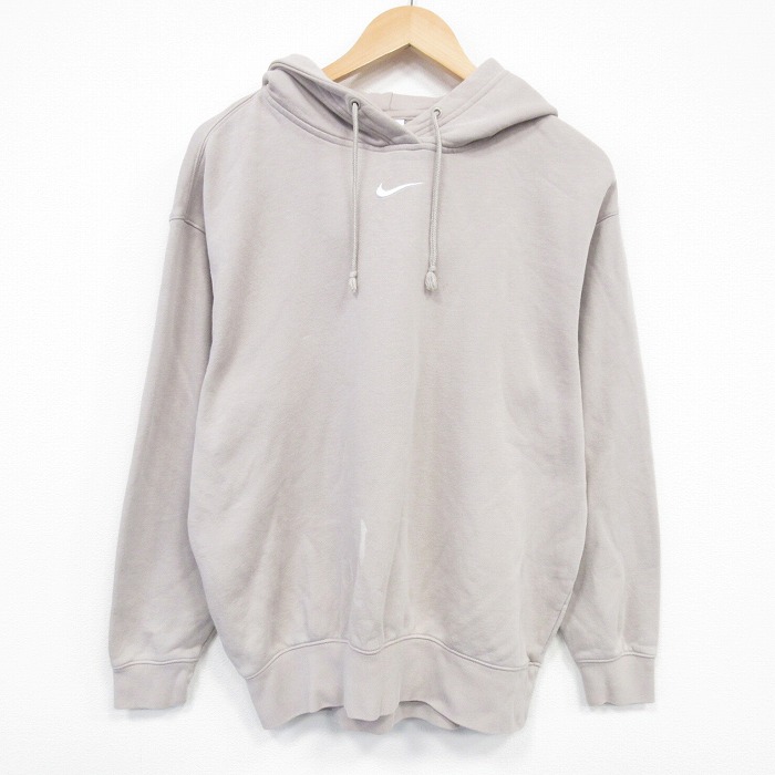 L★古着 ナイキ NIKE 長袖 スウェット パーカー メンズ ワンポイントロゴ センタースウォッシュ ベージュ 26jan15