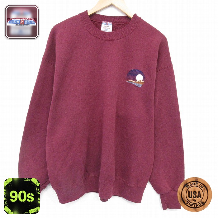 【50%OFF】ジャージーズ 90s 長袖スウェット 山 バーガンディ XL | 古着