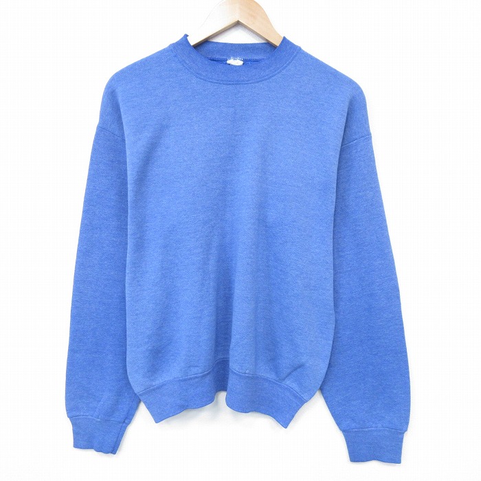 M★古着 長袖 スウェット メンズ 90年代 90s 無地 クルーネック 薄紺 霜降り 26jan15