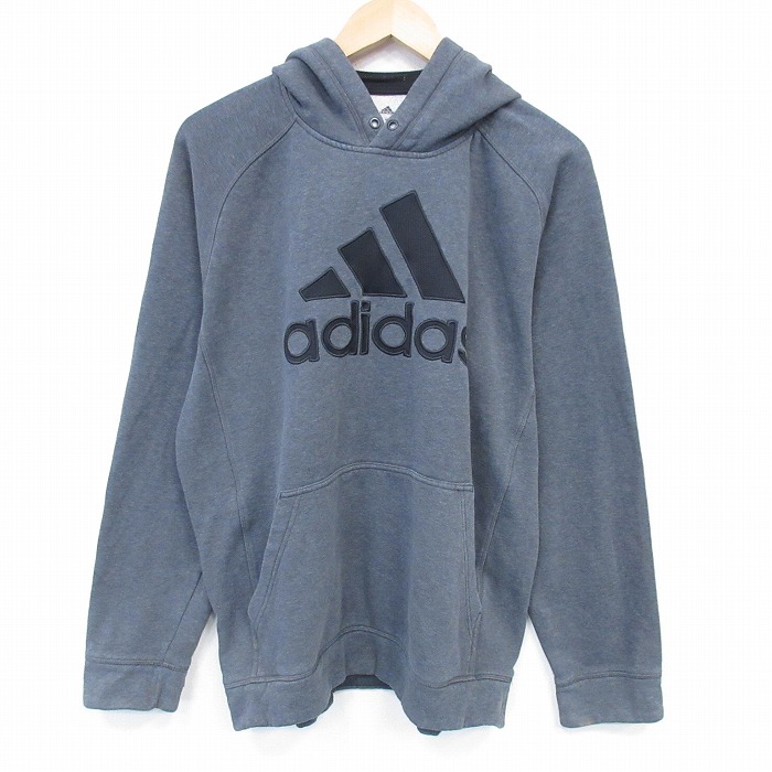 XL★古着 アディダス adidas 長袖 スウェット パーカー メンズ ビッグロゴ ラグラン 濃グレー 霜降り 26jan15