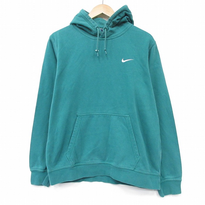 L★古着 ナイキ NIKE 長袖 スウェット パーカー メンズ ワンポイントロゴ 緑 26jan26